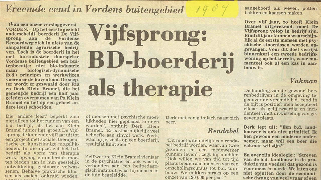 Krantenartikel over de Vijfsprong uit 1984